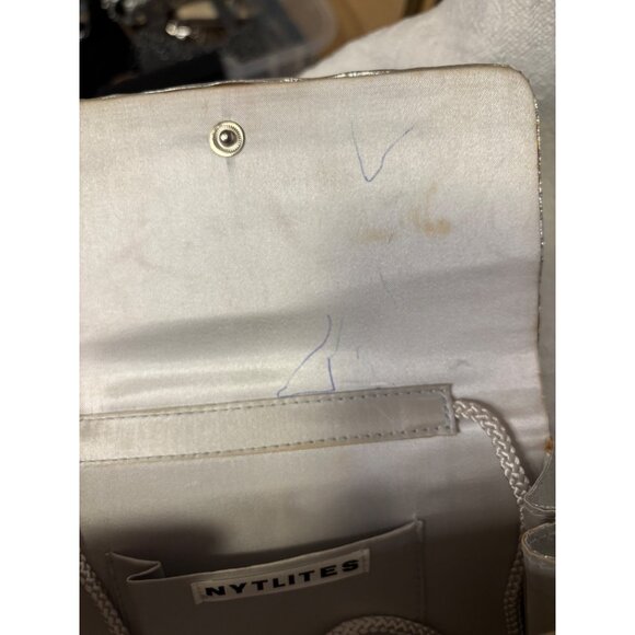 NYTLITES Silver Metallic Pleated Evening Clutch Purse Chain Strap Snap Closure - Picture 5 of 7